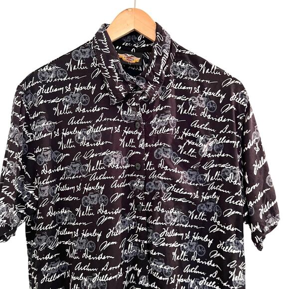 Women's Large Harley Davidson Button Front Shirt Top Motorcycles Moto Autograph - Picture 4 of 7